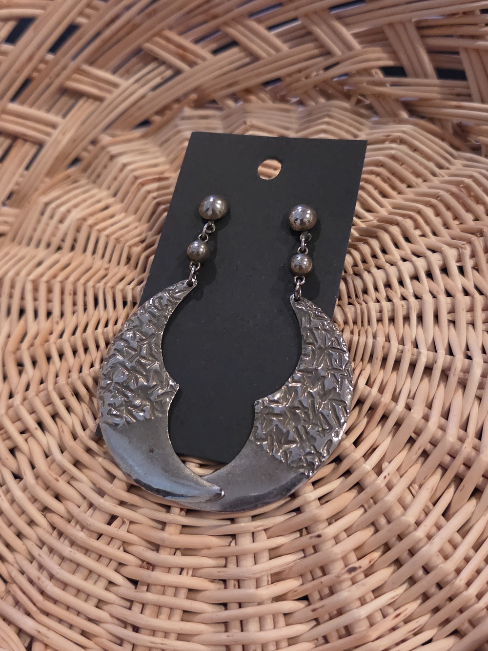 Silver Textured Crescent Drop Earrings